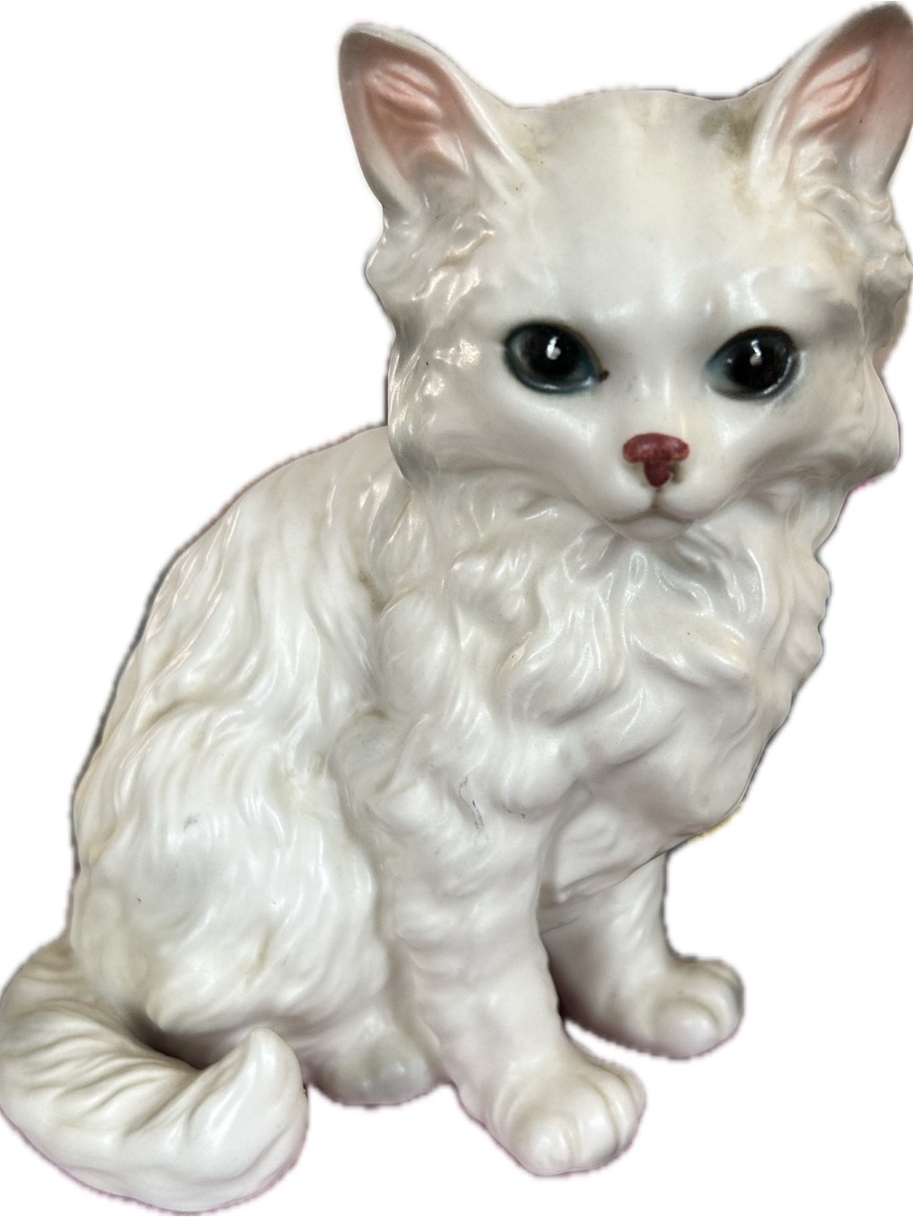 Vintage Lefton ceramic  White Ceramic Persian Cat Figurine with Blue eyes 5.5”